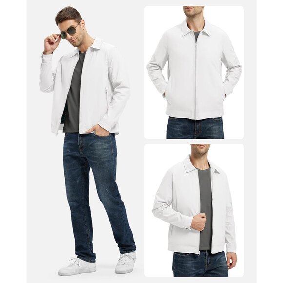 Men's Stylish Jackets Lightweight 01 White Coat Front Closure Zip Up Pockets - Picture 7 of 8